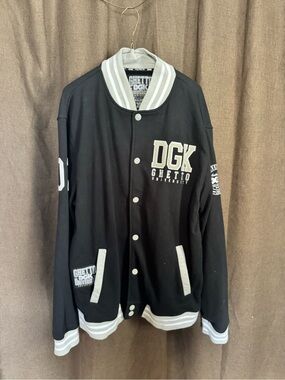 DGK Black and White Varsity Bomber Jacket with Logo Patches
